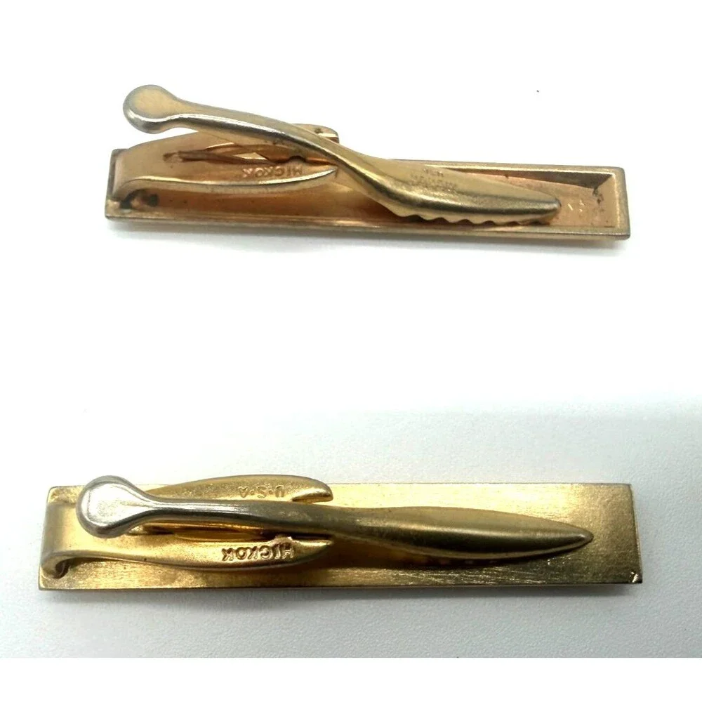 Lot of 4 Vintage Hickok USA Gold Tone Tie Bar Clips Monogram Initials MCM Retro